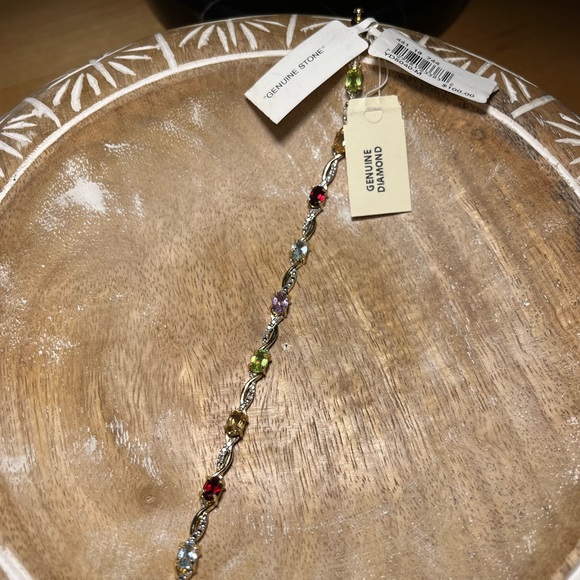 NWT Multi Genuine Gemstone & Diamond 18KT Gold Over Sterling Silver Bracelet - Picture 3 of 15